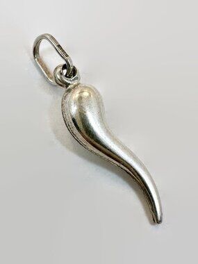 Vintage, Italian Horn, Pendant, Charm, Sterling Silver